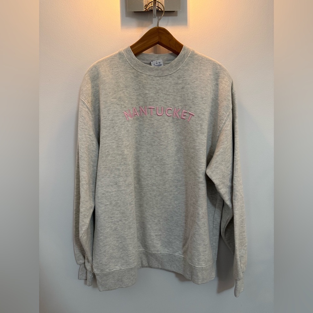Champion Gray Sweater with Pink Nantucket Embroidery